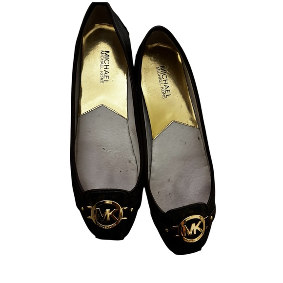 Michael Kors Black Flats with Gold MK Logo - Picture 2 of 5
